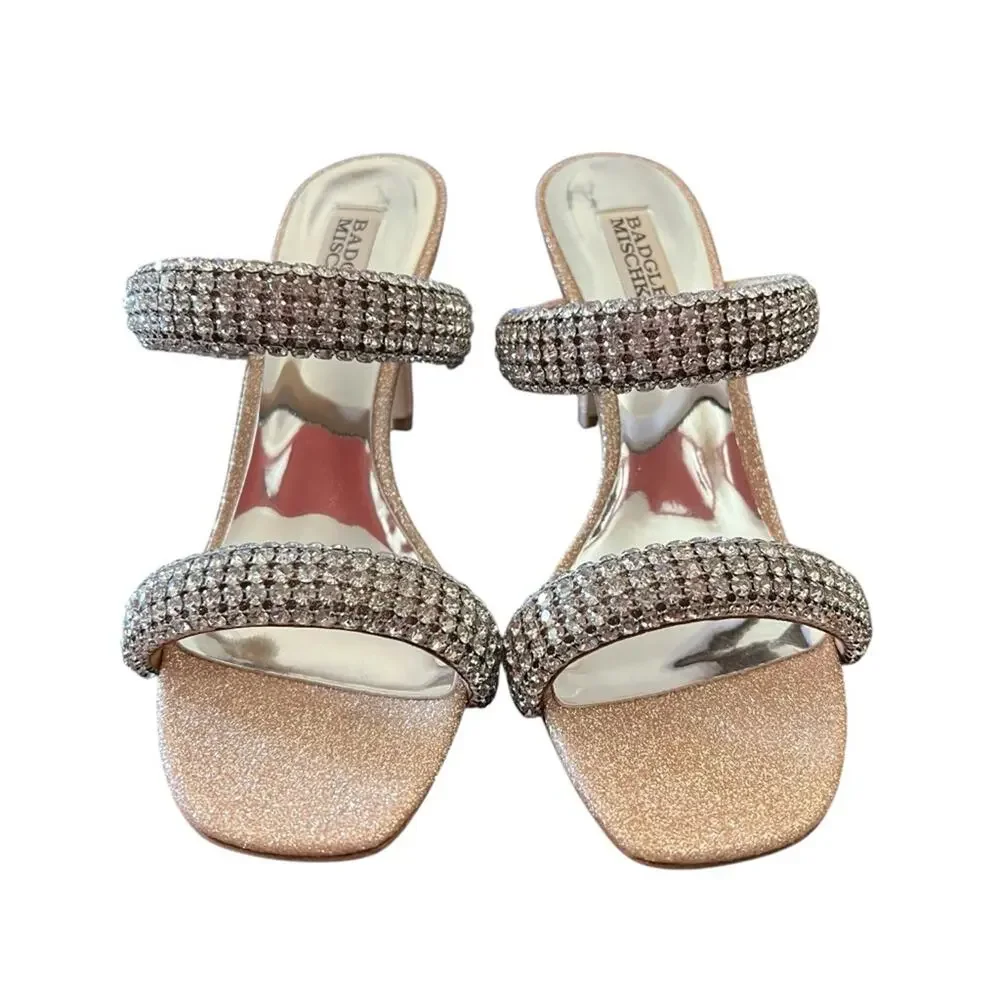 Badgley Mischka Sade Jeweled Double-Band Stiletto Heels Blush Gold NEW Size 7.5